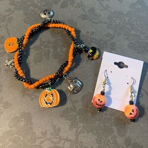 Halloween Pumpkin Bracelet and Earrings Set